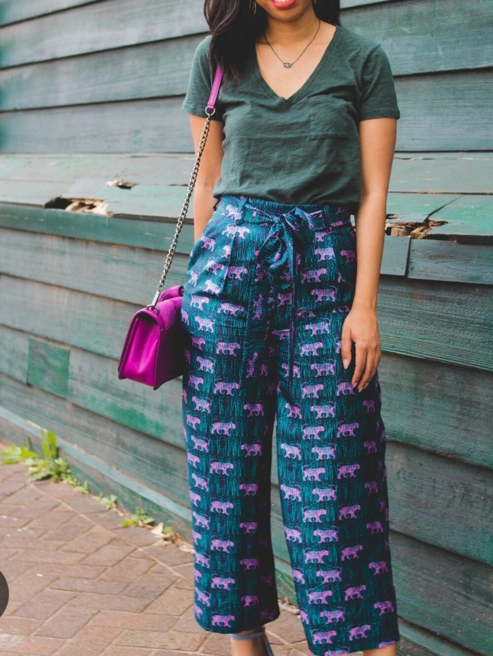 J. Crew Wide-Leg Printed Tie-Waist Pants in Teal and Lavender 100% Silk Sz 2